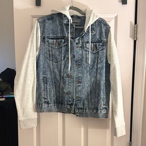 Brooklyn Cloth Blue Denim Jacket with Fleece Hood and Sleeves